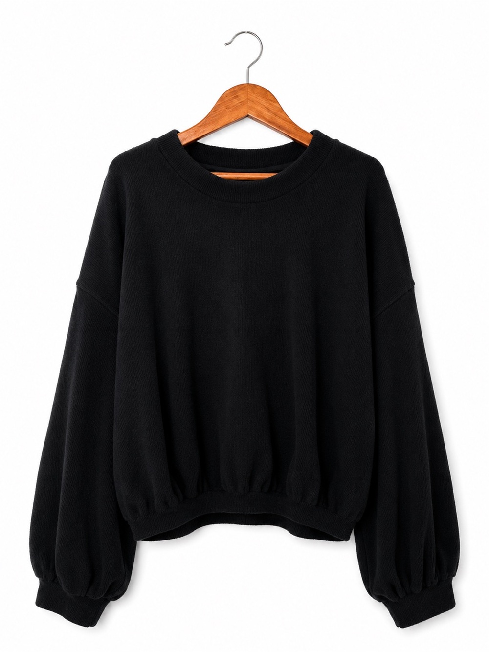 FP Beach Women's Black Bubble Hem Crewneck Sweatshirt
